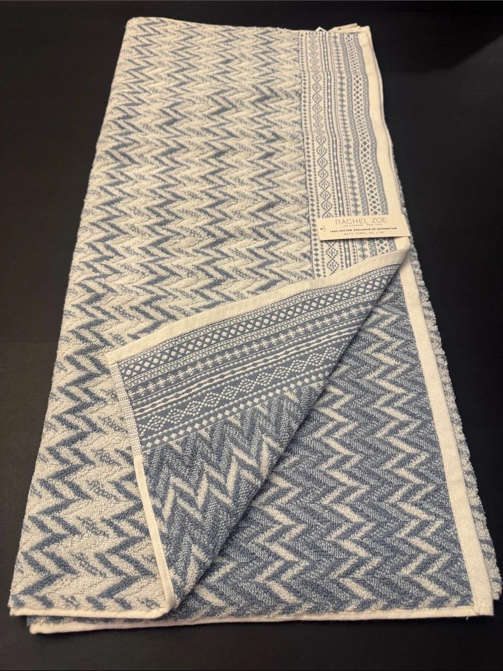 2pc RACHEL ZOE 100% Cotton(EOD) Chevron Pattern Bath Towel Set -Blue/White